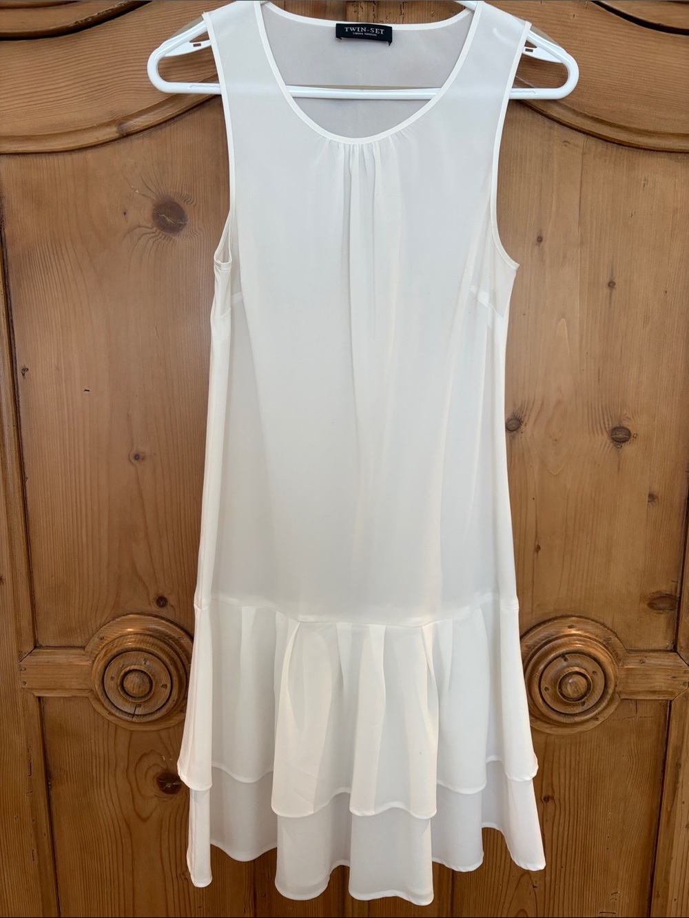 Twin-Set White Layered Ruffle Hem Sleeveless Dress